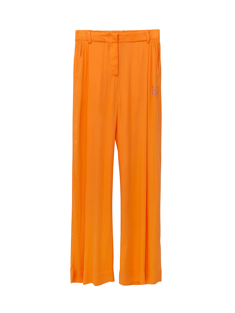 Fly Front Elastic Back Wide Leg Pants