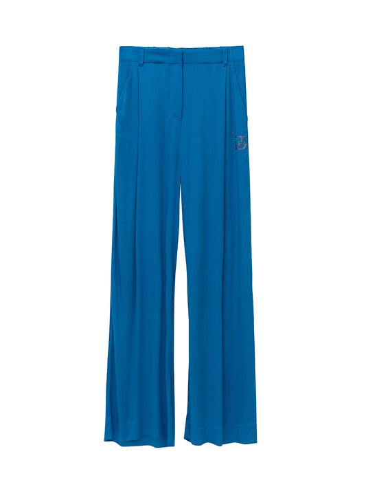 Fly Front Elastic Back Wide Leg Pants