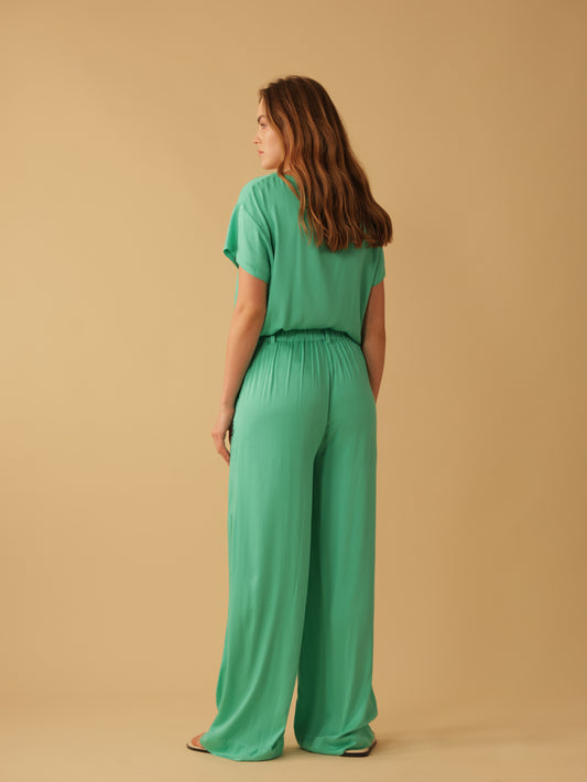 Fly Front Elastic Back Wide Leg Pants