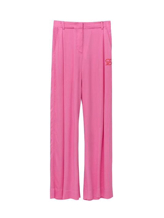 Fly Front Elastic Back Wide Leg Pants