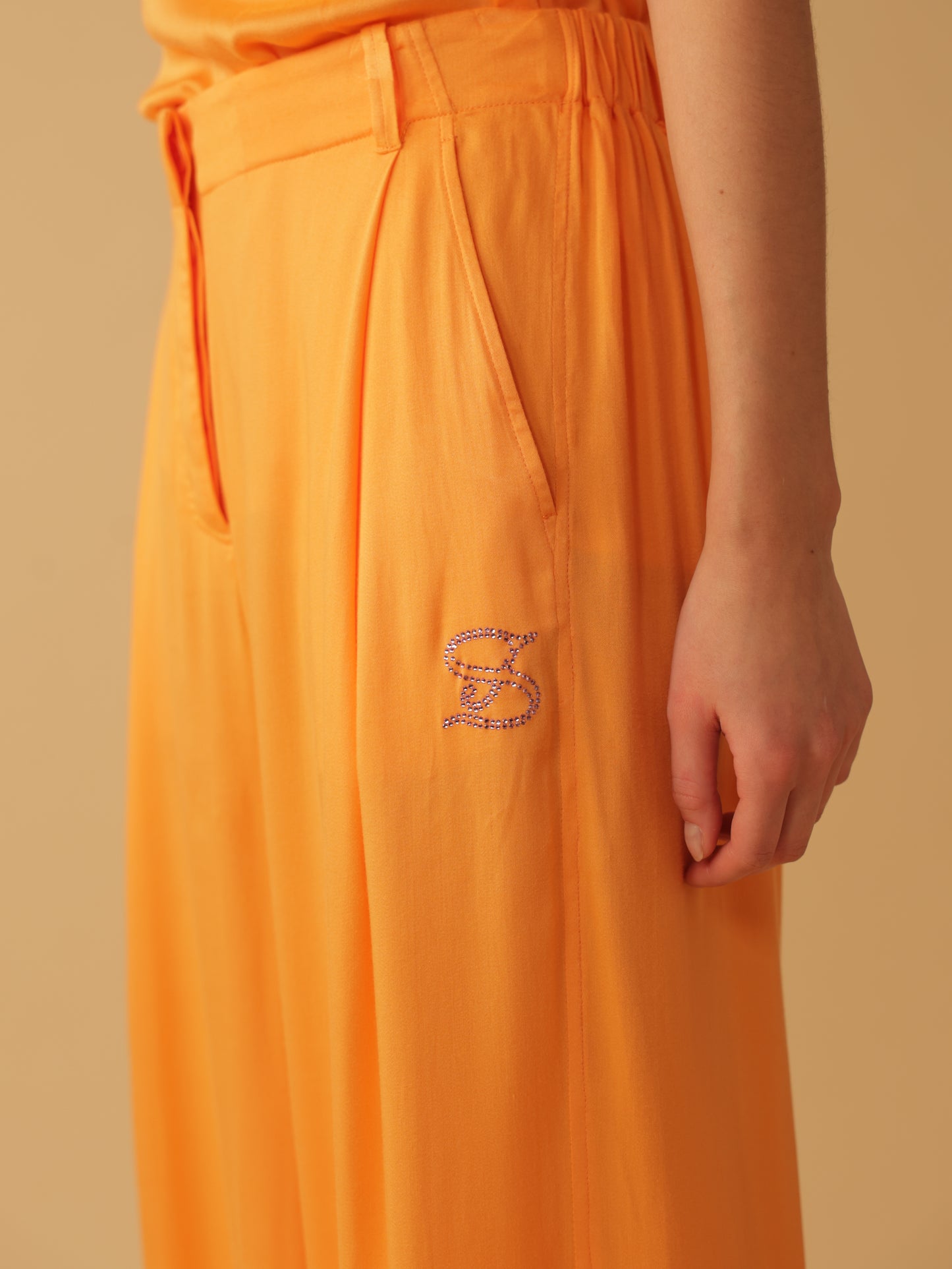 Fly Front Elastic Back Wide Leg Pants