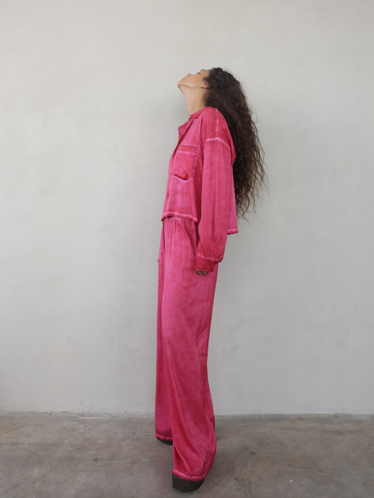 Vintage Wash Elastic Waist Pants