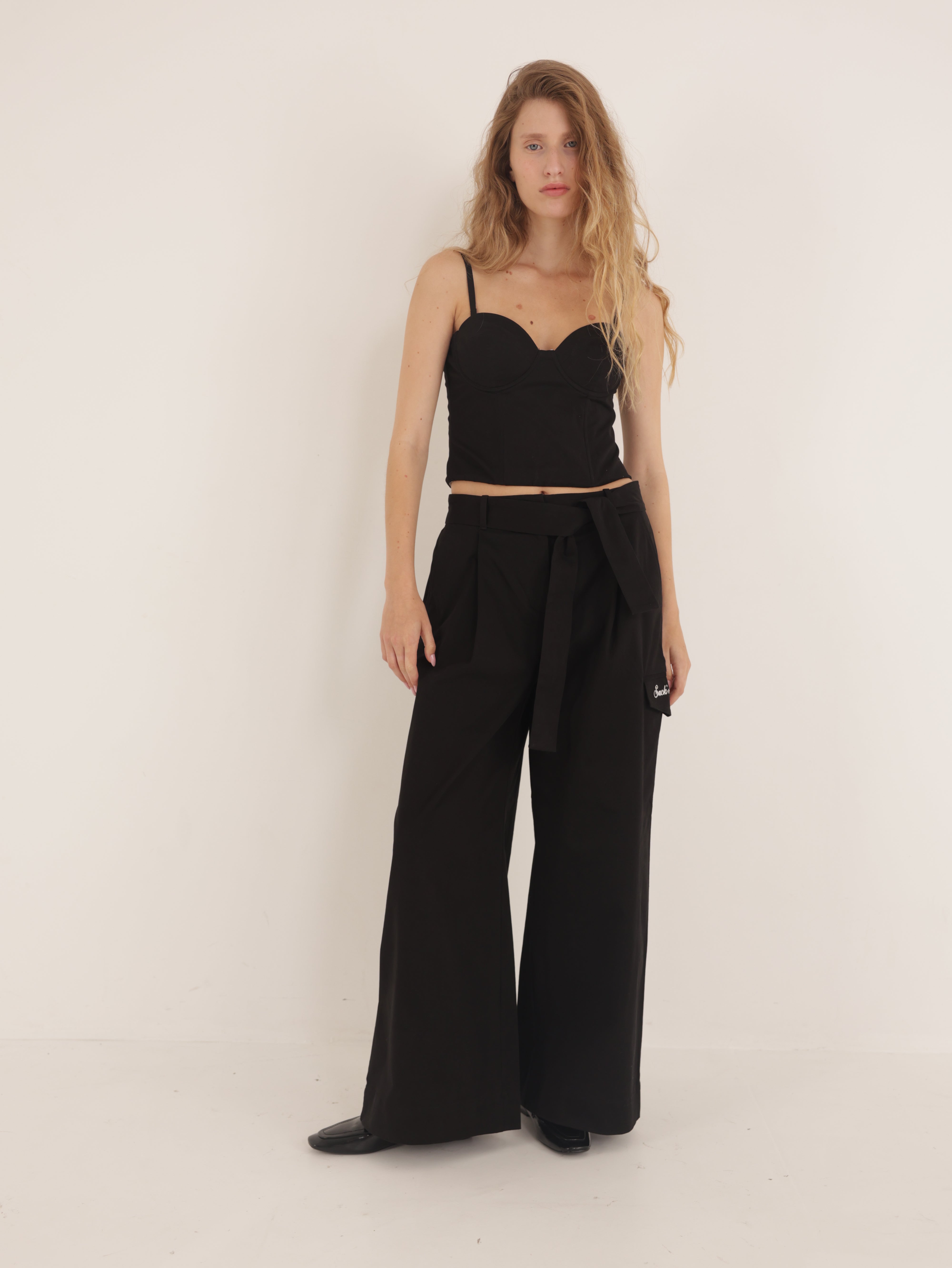 Satin Cargo Pocket Wide Leg Pants