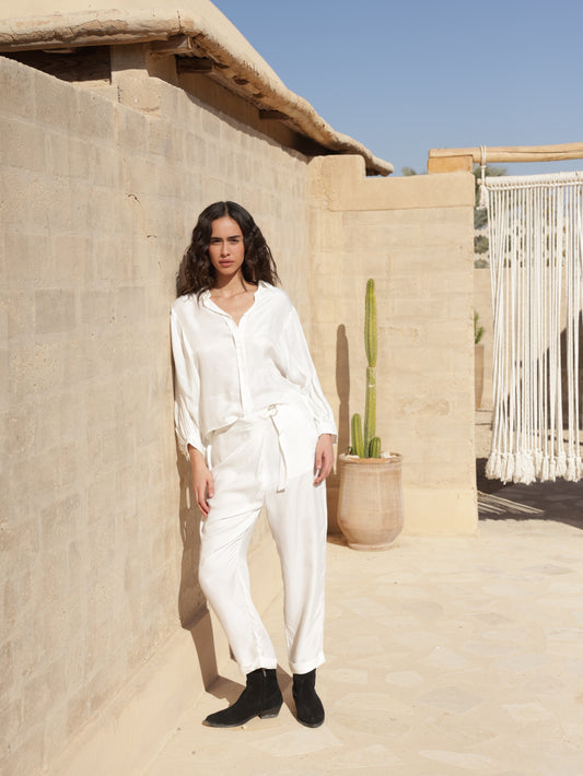 Cupro Pants With A Symmetrical Belt