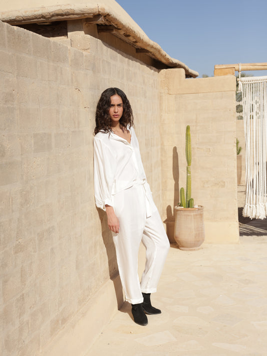 Cupro Pants With A Symmetrical Belt