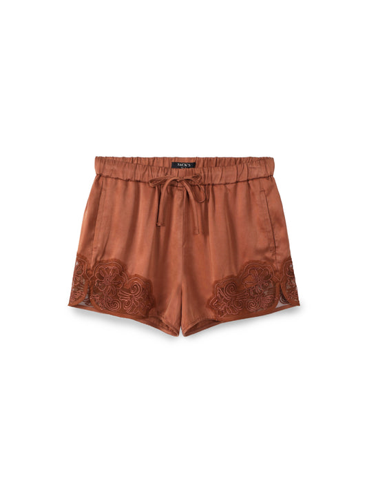 Short Embroidered Cupro Rubber Pants