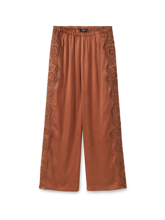 Embroidered Wide Leg Rubber Pants