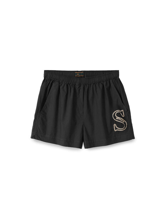 Embroidered Short Rubber Pants