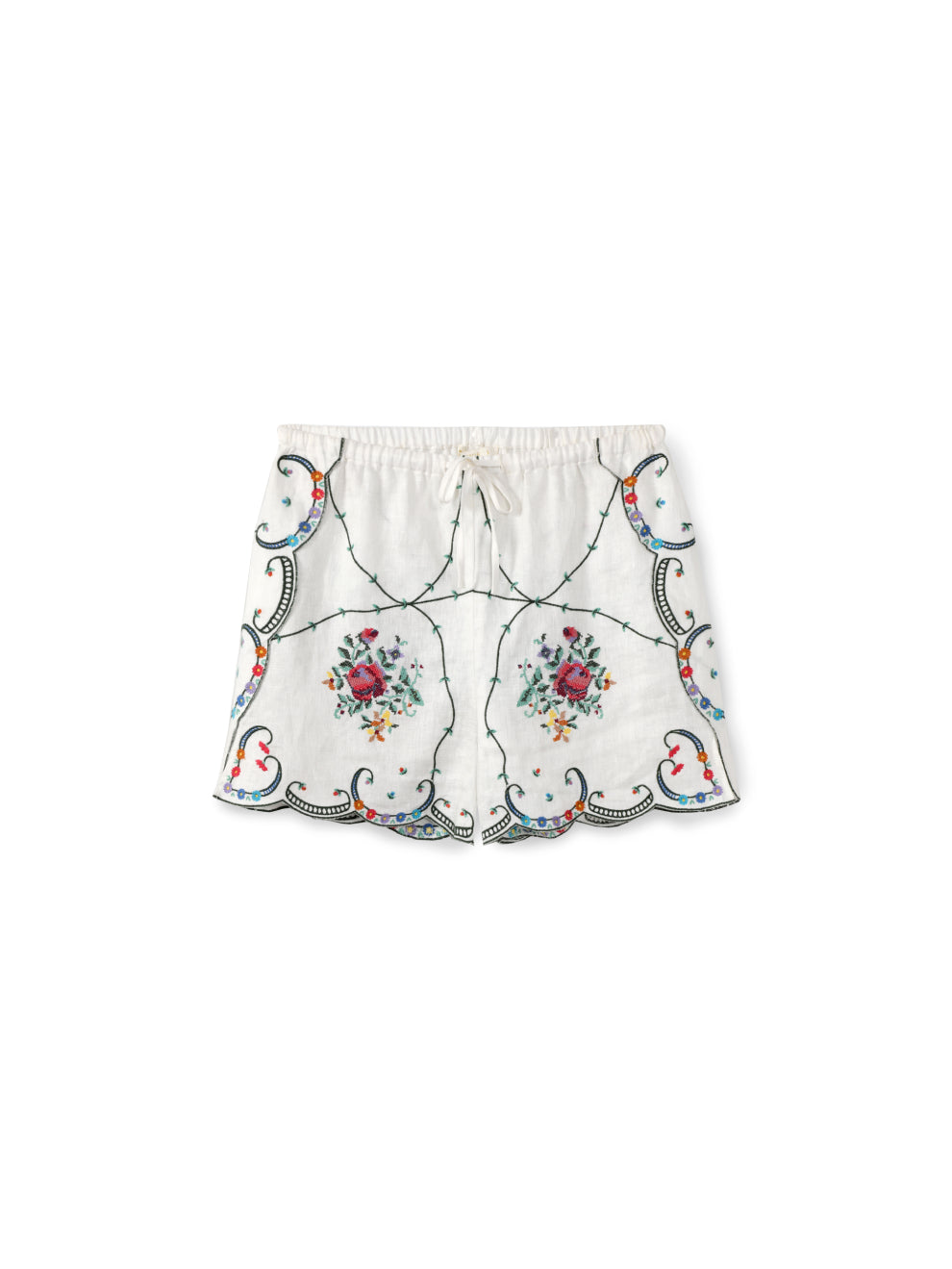 Embroidered linen shorts
