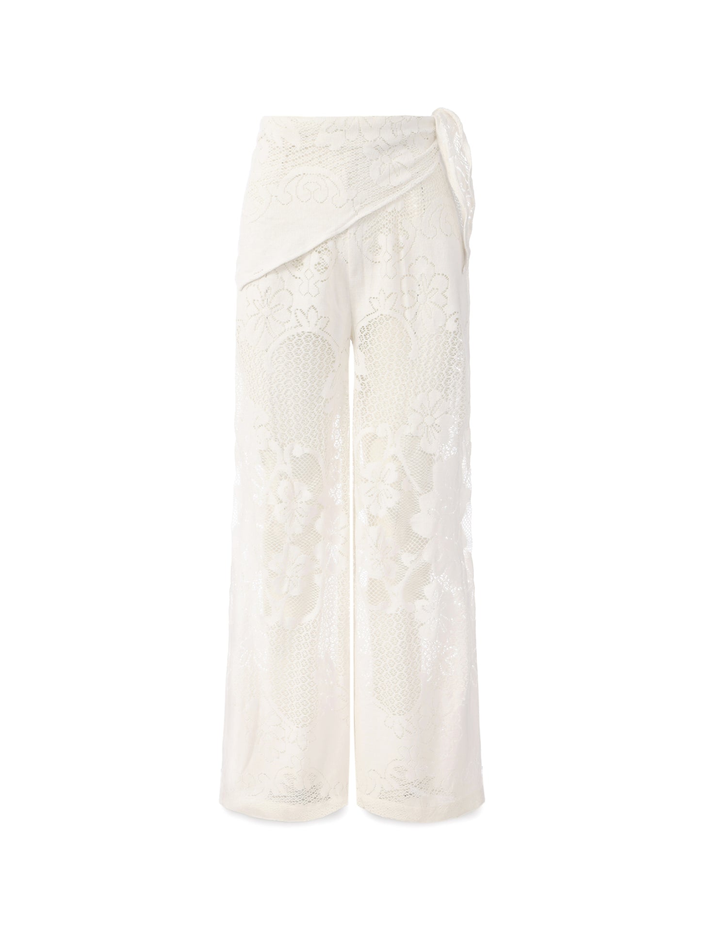 Wide-leg lace pants with scarf