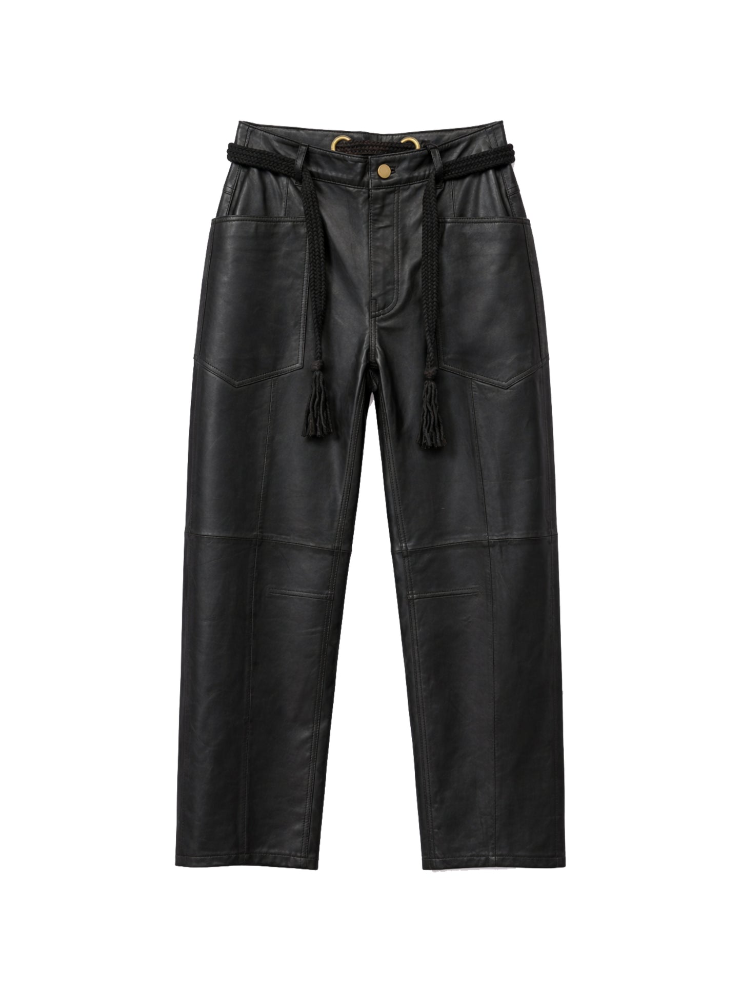 Barrel leather pants with a belt