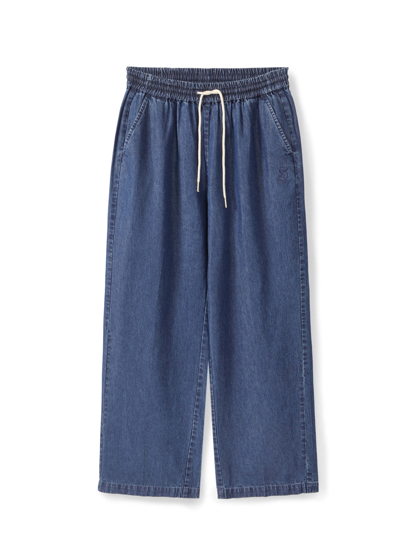 Embroidered elastic-waist trousers