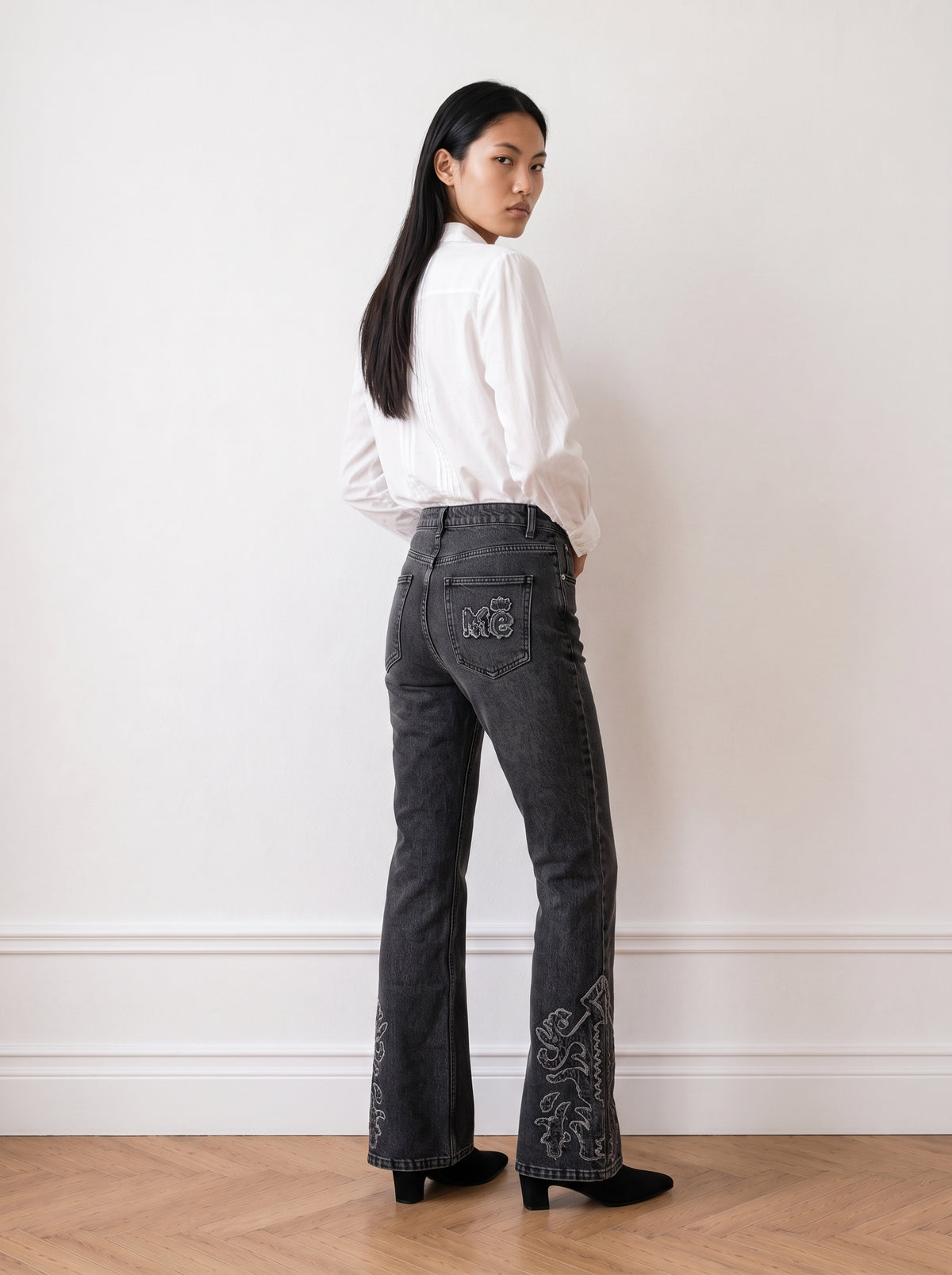 Embroidered Wide-leg Jeans