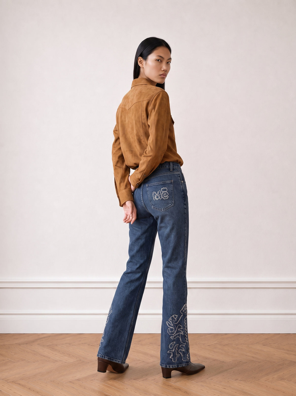 Embroidered Wide-leg Jeans
