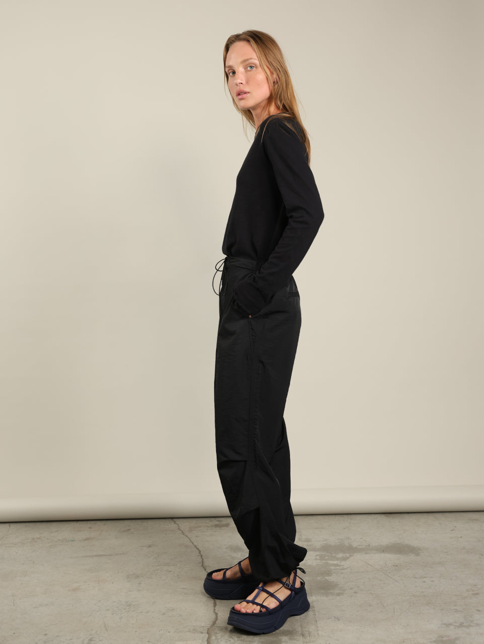 Nylon Rubber Pants With Drawstring