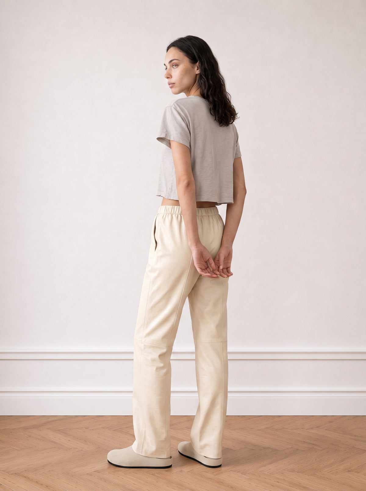Wide-leg leather trousers