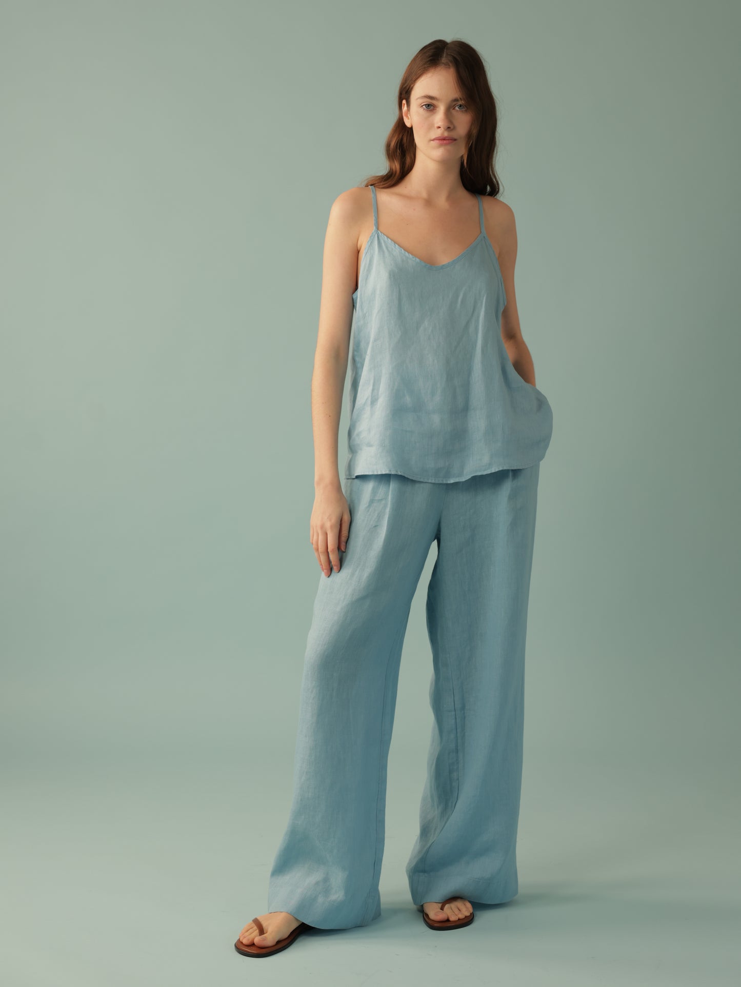 Fly Front Pleated Wide Leg