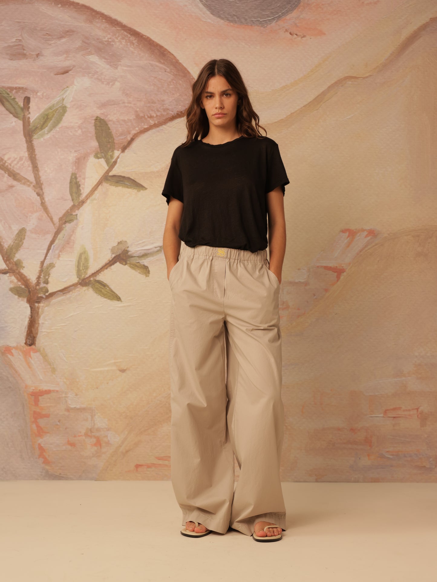 Elastic Waist Wide Leg Pants