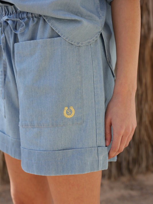 Soft denim short rubber pants