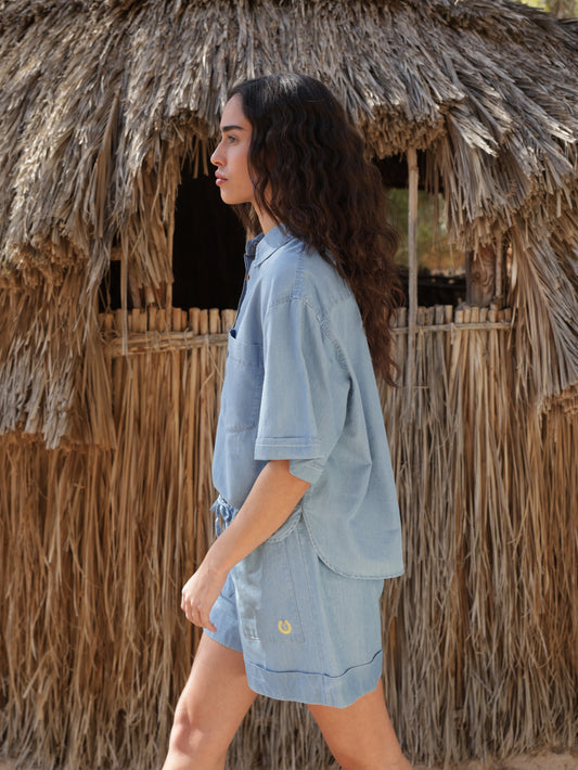 Soft denim short rubber pants