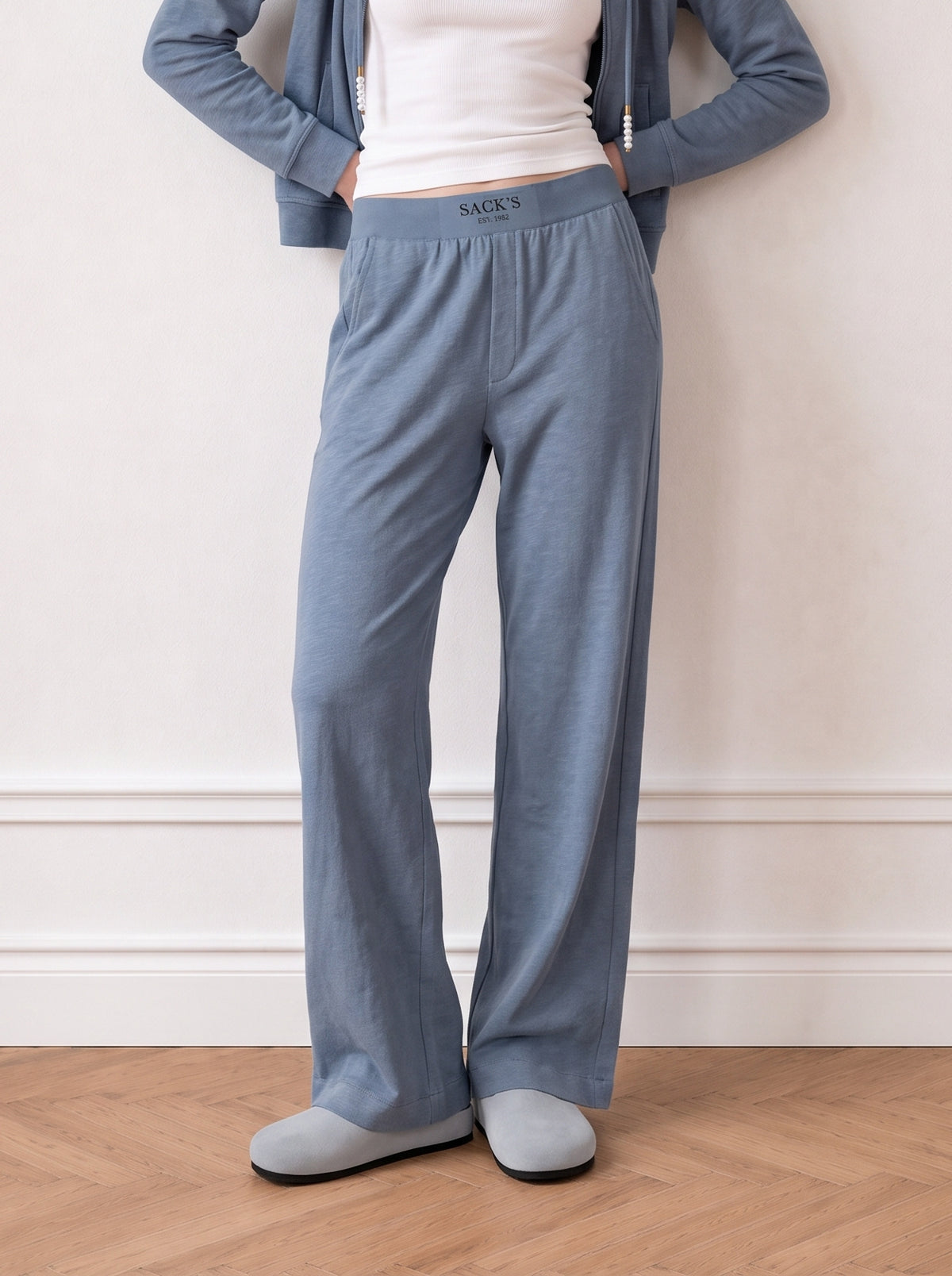 Slub-knit elastic-waist trousers