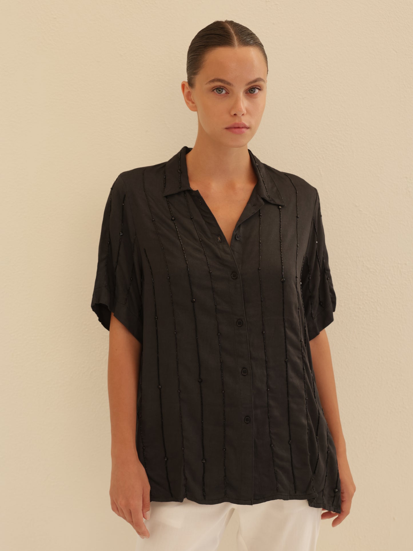 Beaded Button-down Shirt