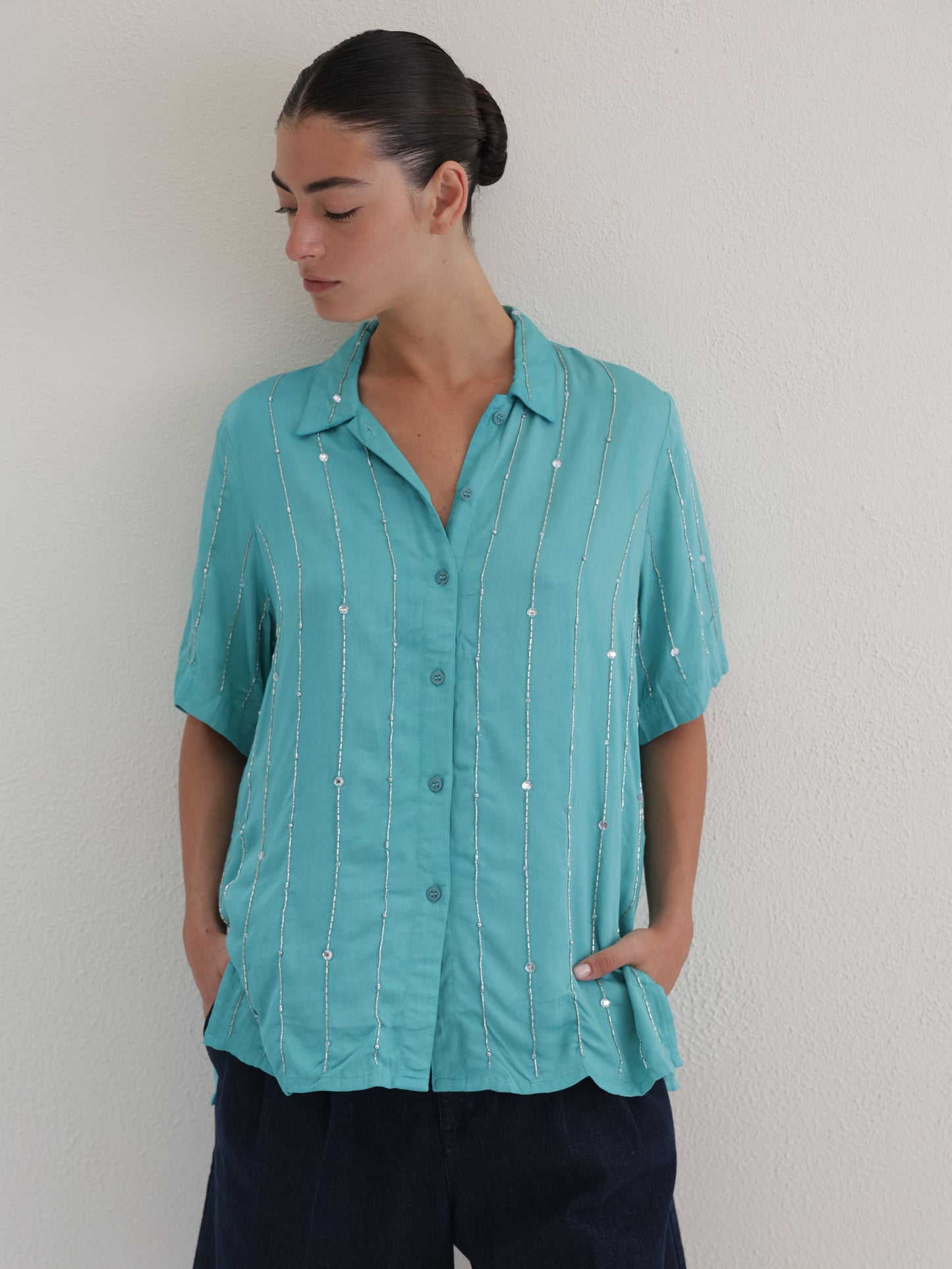 Beaded Button-down Shirt