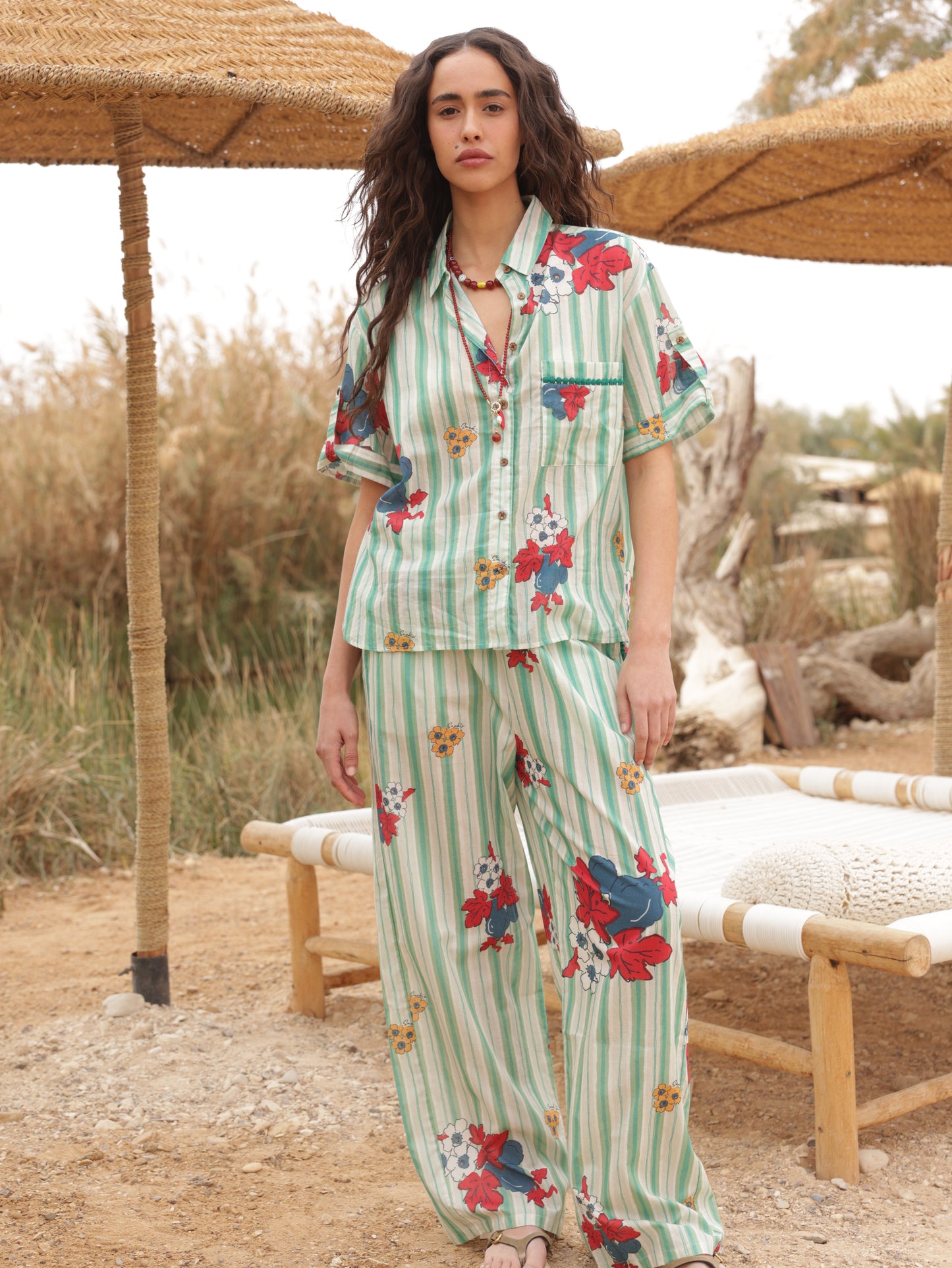 Printed button-down shirt