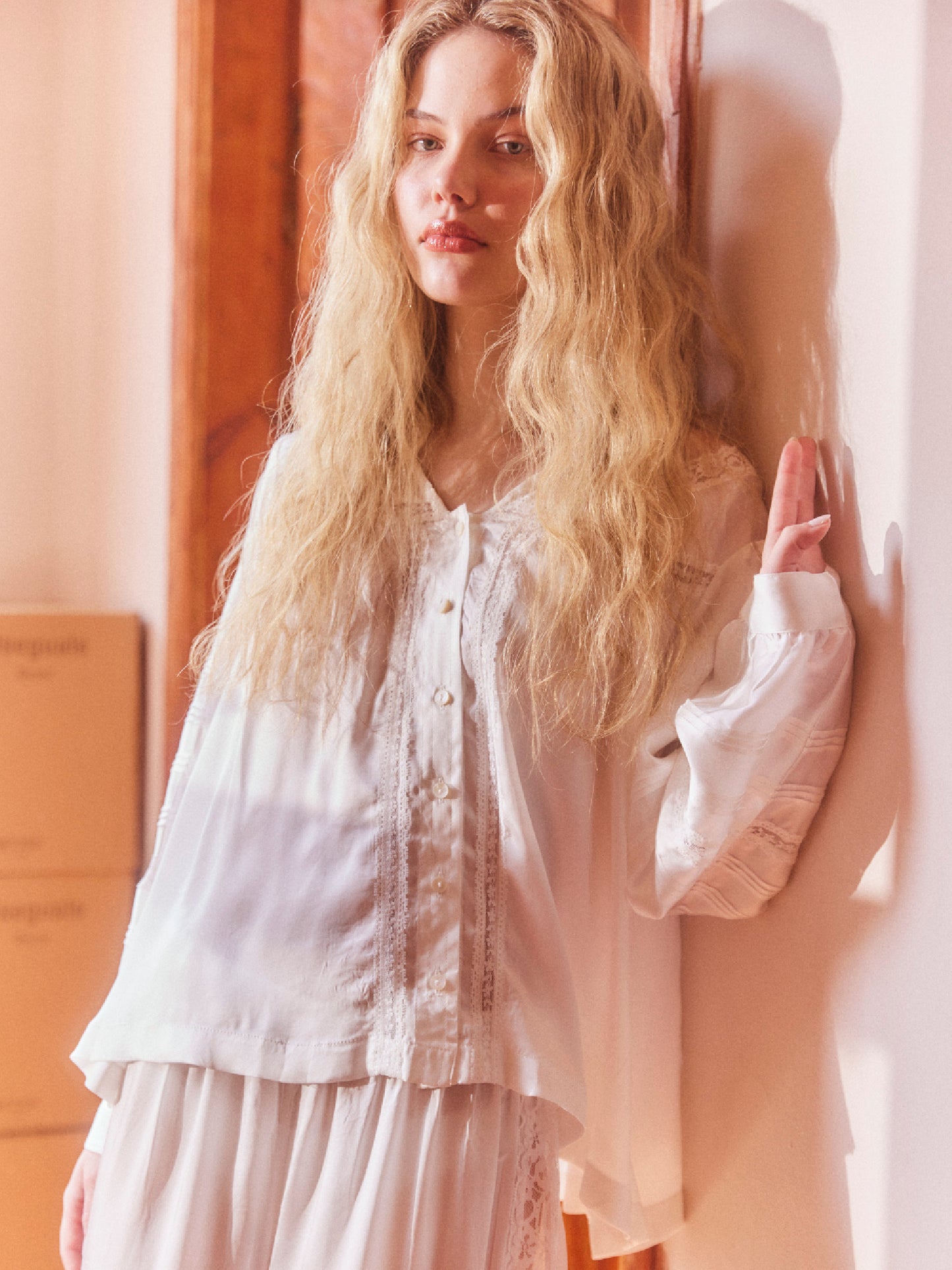 Lace satin blouse