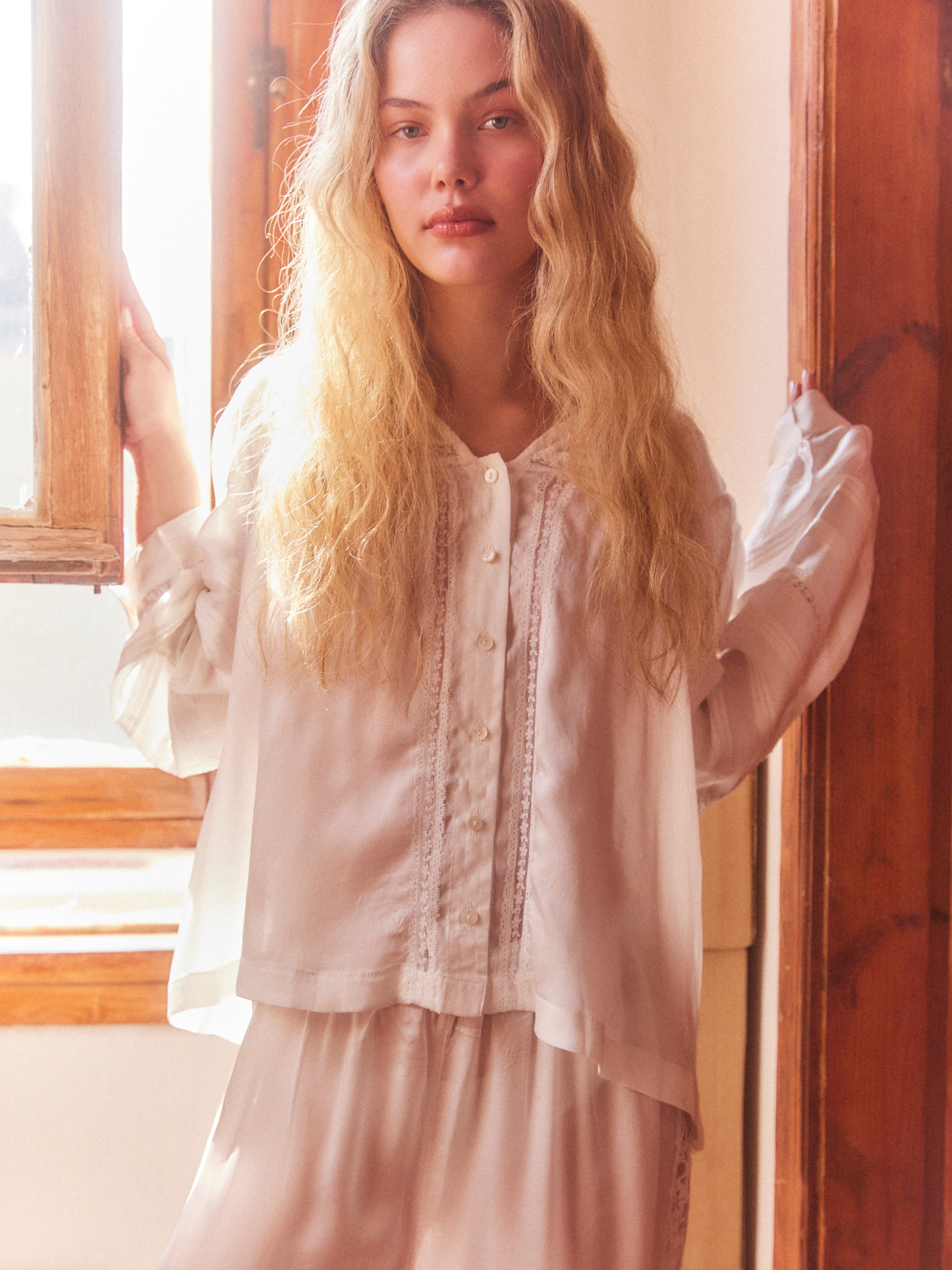 Lace satin blouse