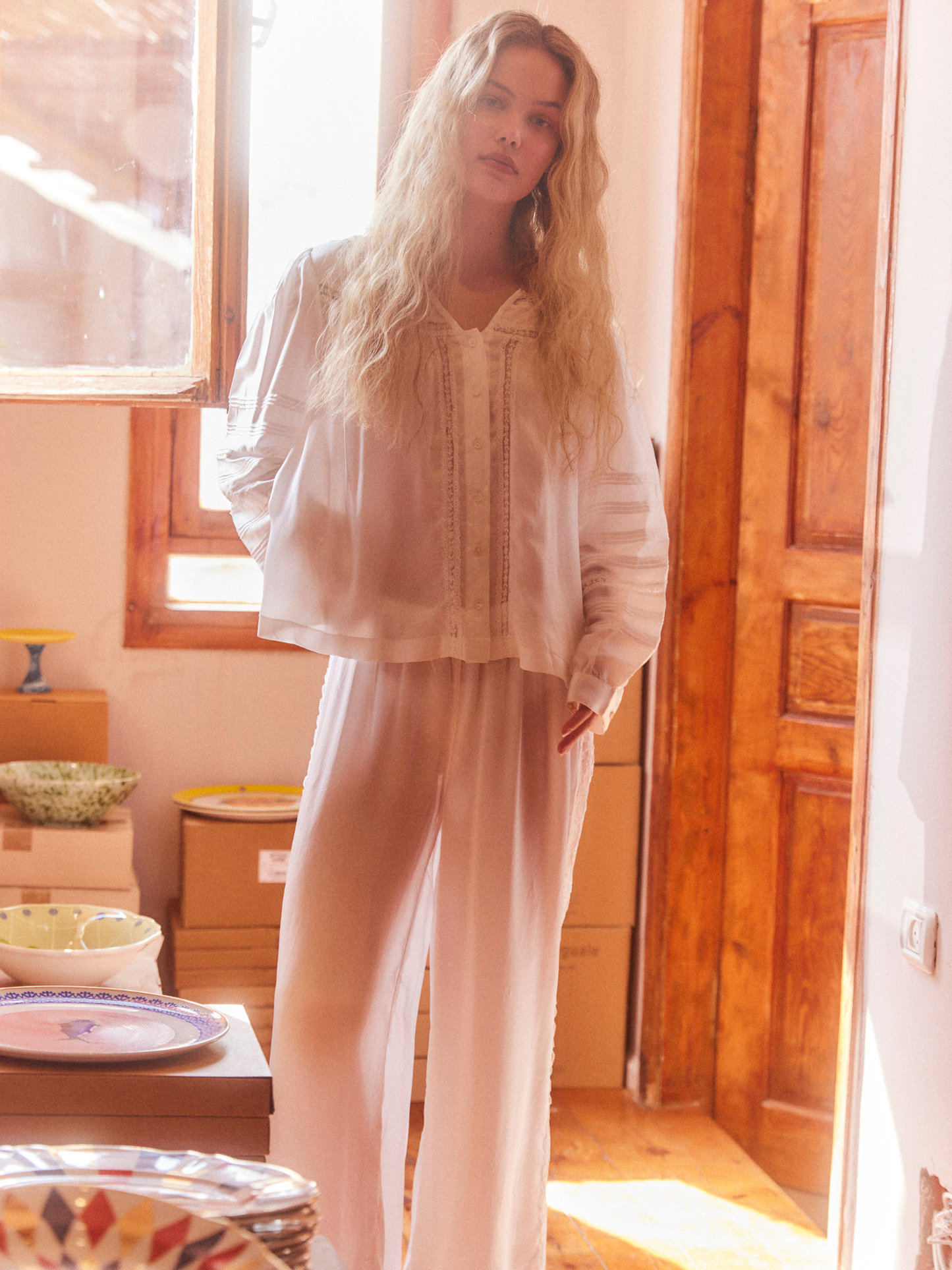 Lace satin blouse