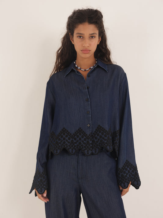 Denim shirt with embroidery