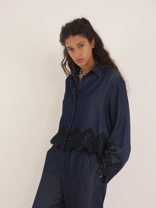 Denim shirt with embroidery