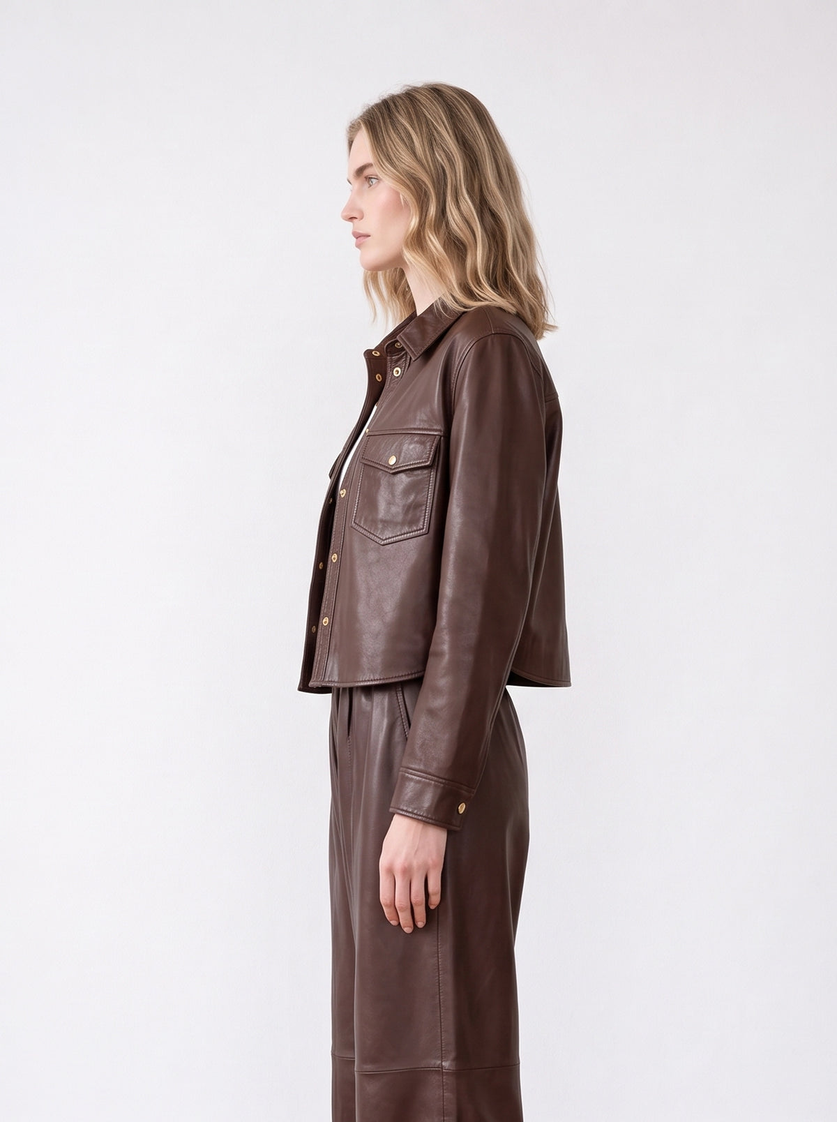 Button-down leather shirt
