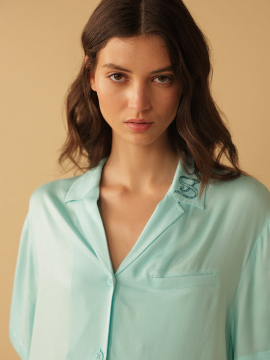Short Sleeve Cropped Button Shirt