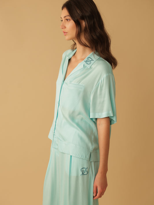 Short Sleeve Cropped Button Shirt