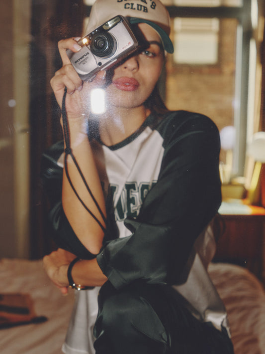 Printed raglan satin shirt