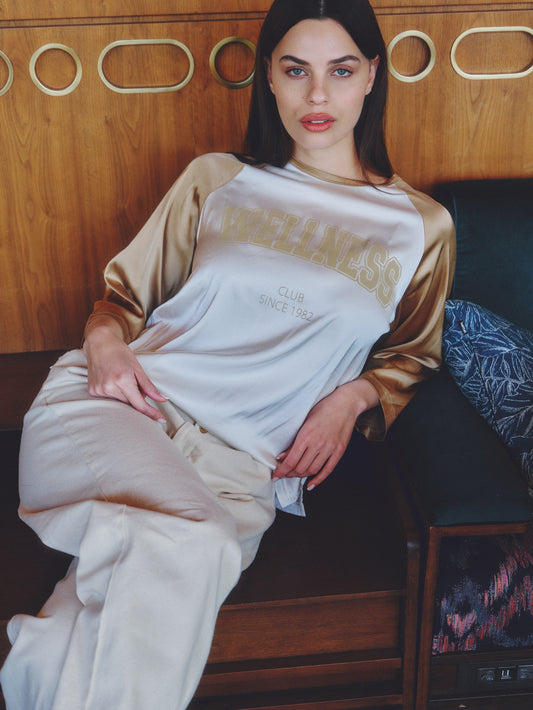 Printed raglan satin shirt