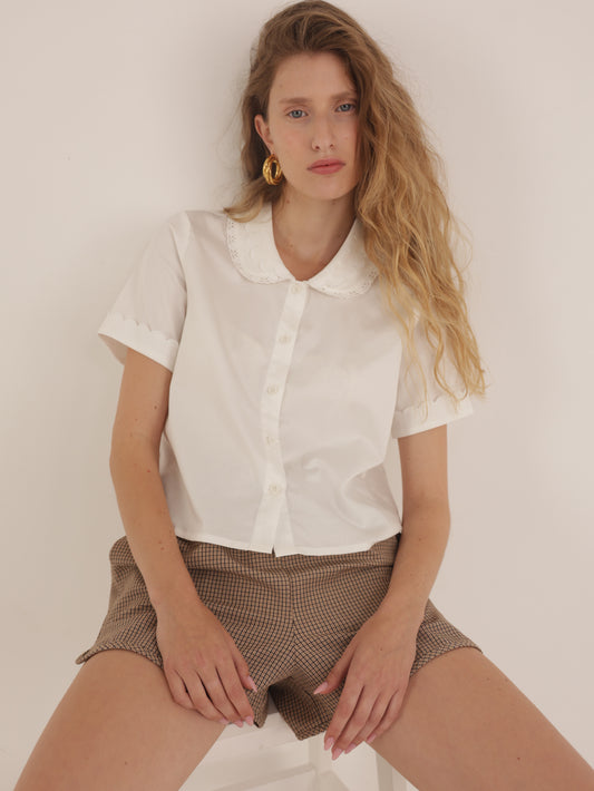 Embroidered button-down shirt