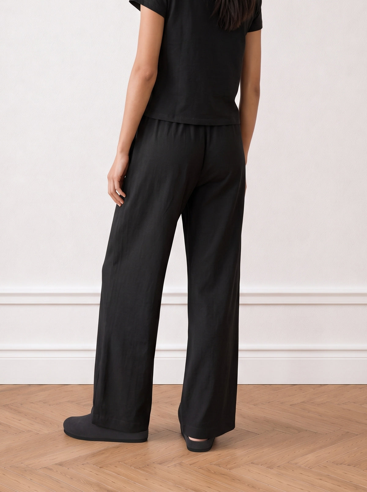Slub-knit elastic-waist trousers