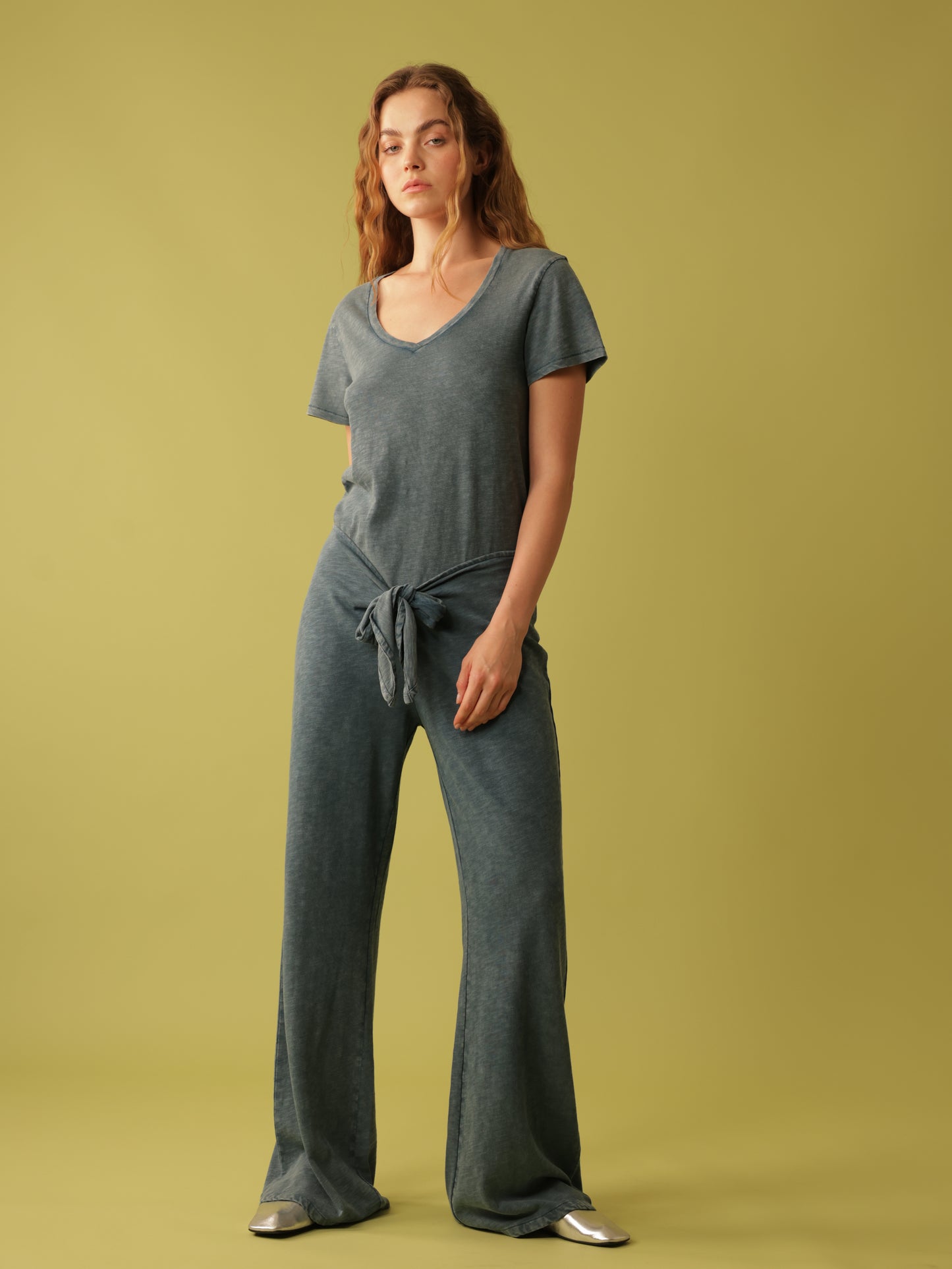 Tie Front Flare Leg Pant