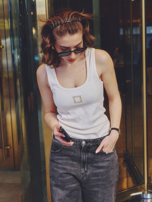 Embroidered single jersey tank top