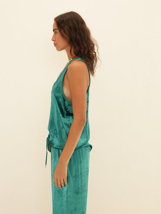 Embroidered Velvet Tank Top