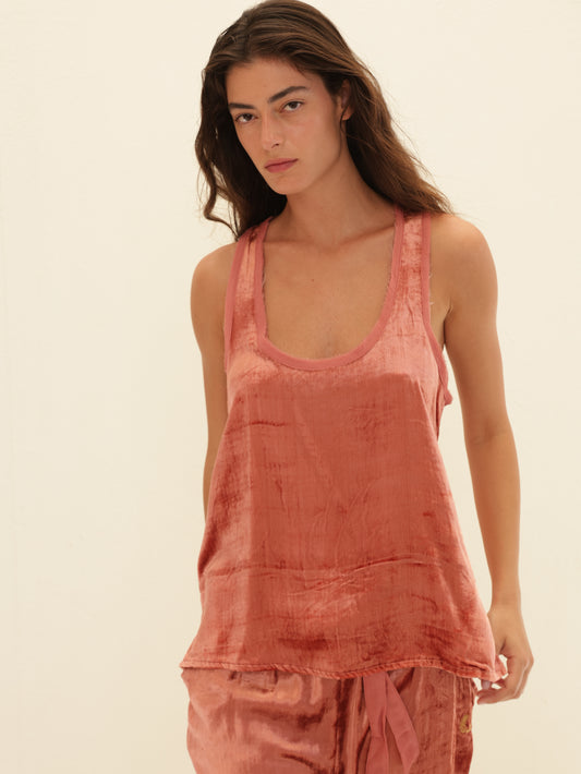 Embroidered Velvet Tank Top