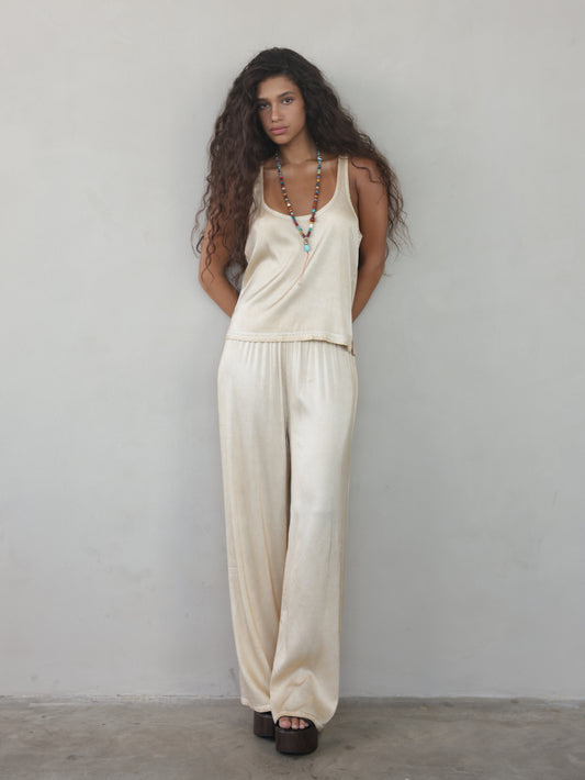 Vintage Wash Elastic Waist Pants