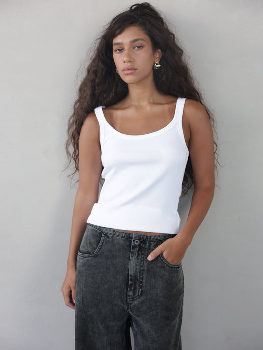 Embroidered ribbed tank top