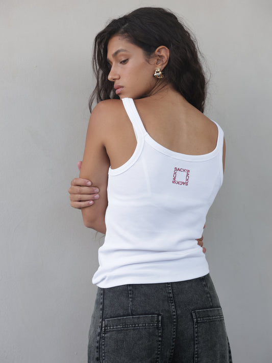 Embroidered ribbed tank top