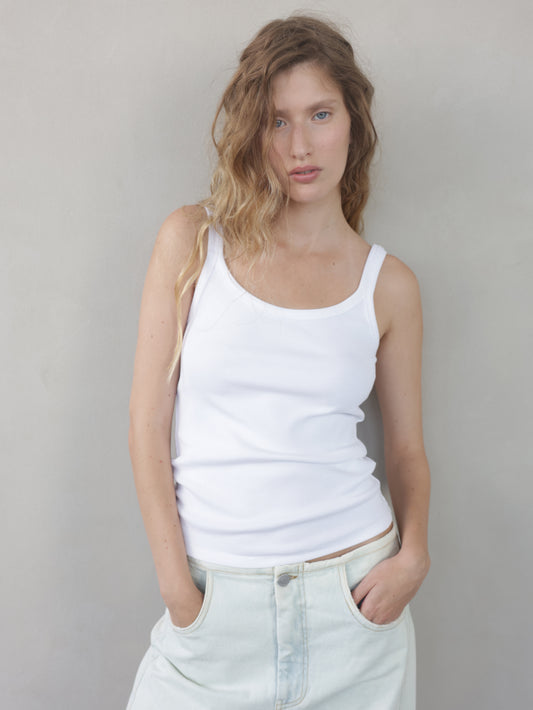 Embroidered ribbed tank top