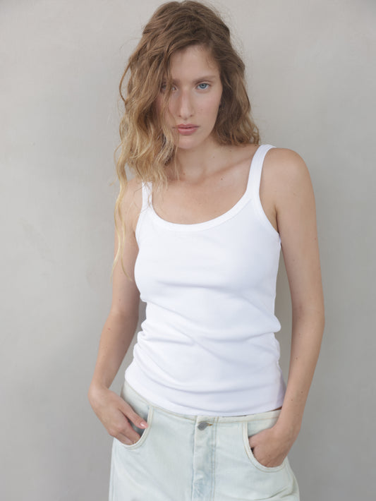 Embroidered ribbed tank top