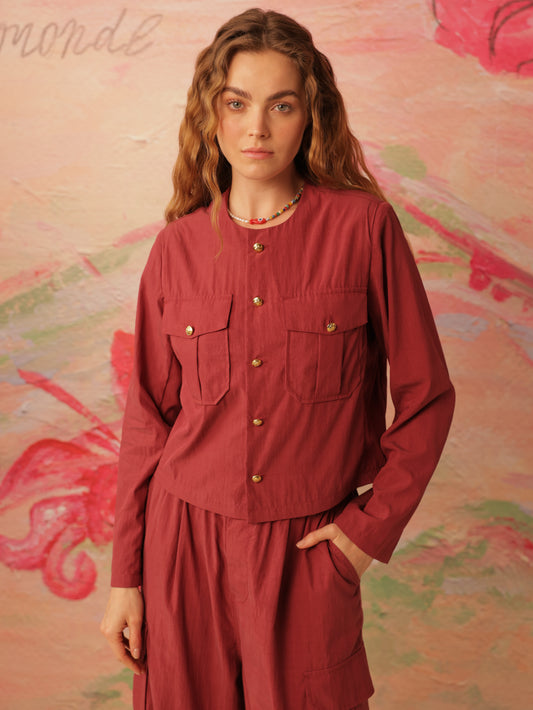 Collarless Cropped Jacket